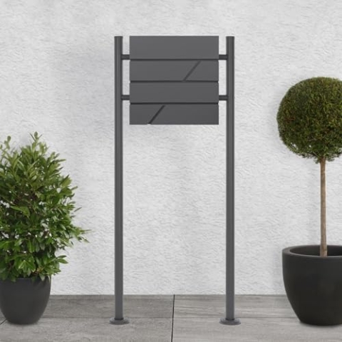 ECD Germany Standbriefkasten mit Zeitungsfach, Design Briefkasten mit Pfosten, Briefkastenanlage, Briefkastenständer Anthrazit Höhe 120cm, Postkasten Anthrazit 37x11x37cm, Edelstahl pulverbeschichtet