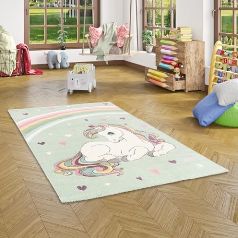 Pergamon Kinder Teppich Maui Kids Einhorn Pastell Mintgrün in 5 Größen