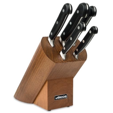 ARCOS Messerset 5-teilig aus Nitrum Edelstahl. Professionelles Küchenmesser, Scharf zum Schneiden von Fleisch. Ergonomischer Griff aus Polyoxymethylen (POM), Serie Opera, Klassisches Design. Schwarz