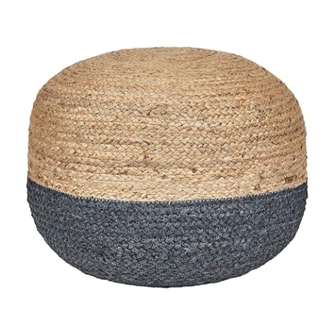 Beliani Pouf Jute beige/natürlich/blau 50x50x40 cm Sitzhocker im Boho Stil Duki