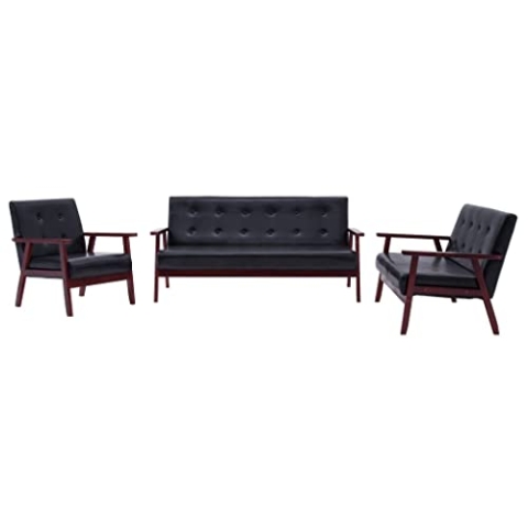vidaXL Sofa 3-TLG. Loungesofa Polstersofa Ledersofa Sessel Sitzmöbel Sofagarnitur Couchgarnitur Polstermöbel Couch Schwarz Kunstleder