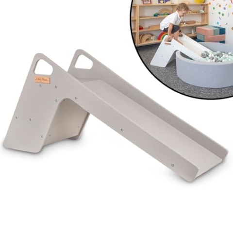 KiddyMoon Kinder Rutsche Aus Holz Stabile Kleinkinderrutsche 2In1 Multifunktion Montessori, Groß, Grau