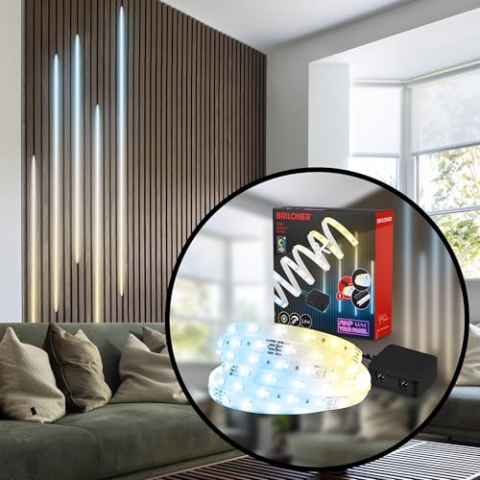 BRILONER - Pimp your Panel LED Strip Starterset, CCT warmweiß bis kaltweiß, Fernbedienung, Streifen, Leiste, Zimmer Deko, Band, Zubehör Akustikpaneele, Lichtleiste, Lichtband, 2,6m, Weiß
