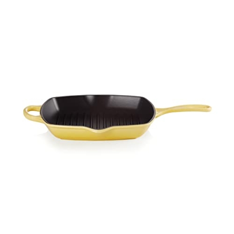 Le Creuset Signature Gusseisen-Grillpfanne, Quadratisch, 26 cm, Für alle Herdarten inkl. Induktion geeignet, 2,86 kg, Citrus, 20183264030422