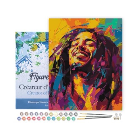 Figured'Art Malen Nach Zahlen Erwachsene Mit Rahmen Street Art Reggae - Paint by Numbers Basteln DIY Bastelset 40x50cm - Leinwand gespannt auf Holzrahmen