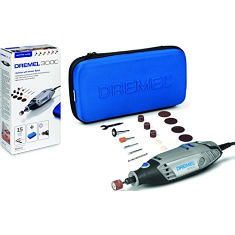 Dremel 3000 Multifunktionswerkzeug Italienische Version (130 Watt, Set mit 15 Zubehörteilen, Drehzahl 10.000-33.000 U/min zum Schneiden, Schleifen, Gravieren, Polieren, Schärfen, Schnitzen, Fräsen) 15 acc + estuche