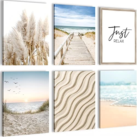 Novart Wandbilder - KEIN EXTRA RAHMEN BENÖTIGT - Wohnzimmer Schlafzimmer Flur - Bilder Modern Strand und Meer - Nordsee - N004865a