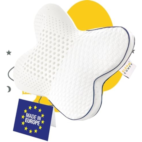 SLEEP COMFY Premium Schmetterlingskissen, Kissen Nackenschmerzen, Orthopädisches Memory Foam OEKO-TEX Zertifiziert, Gesundheitskissen, Schlafapnoe kissen, Kopfkissen für Seitenschläfer, Migräne Kissen