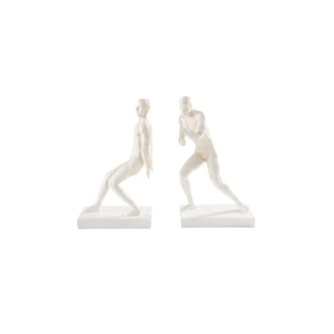 Jotex Push Bücherstütze, stilvolle und Starke dekorative Buchstütze aus Polyresin (2er Set) - Weiß, 26.7X16.5X11 cm