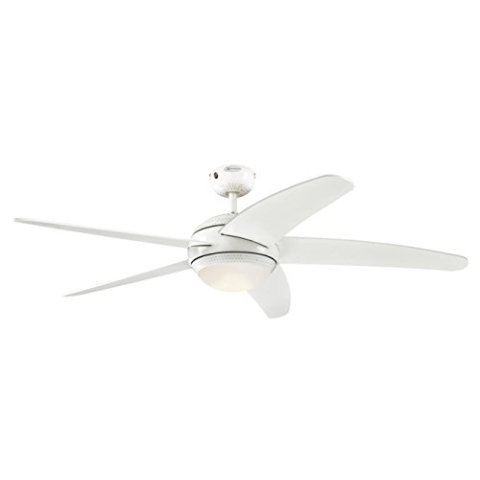 72070 Bendan LED 132 cm Deckenventilator mit fünf Flügeln, Ausführung seidenmattes Chrom mit Hammerschlag-Effekt, dimmbare LED-Leuchte mit Opalmilchglas, Fernbedienung enthalten