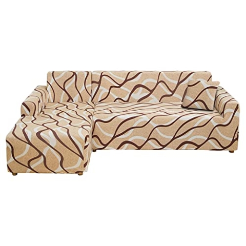 Lydevo Sofabezug Ecksofa L Form Sofa Überwürfe Stretch Sofabezug L Form Rechts oder Links mit Zwei Kissenbezügen Waschbar Universal-Couchbezug L Form Sofa Cover L Shape(3 Sitzer+4 Sitzer,Kaffeelinie)