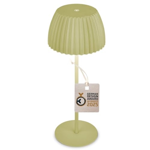 BRILONER - Riffle LED Tischlampe kabellos IP44 mit Lichtkante, Touchdimmer, Akku tauschbar, Nachttischlampe, Leselampe, LED Lampe, Akku Lampe, German Design Award Winner 2025, 14,5x36,5 cm, Grün