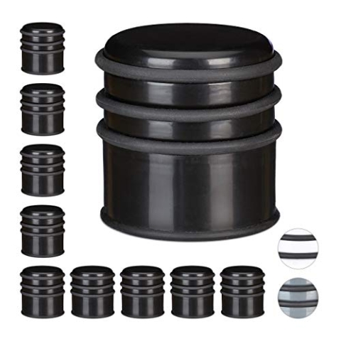 Relaxdays 10 x Türstopper für den Boden, Schwerer Türpuffer, für Türen & Fenster bei Luftzug, 3 Gummiringe, ∅ 7 cm, schwarz