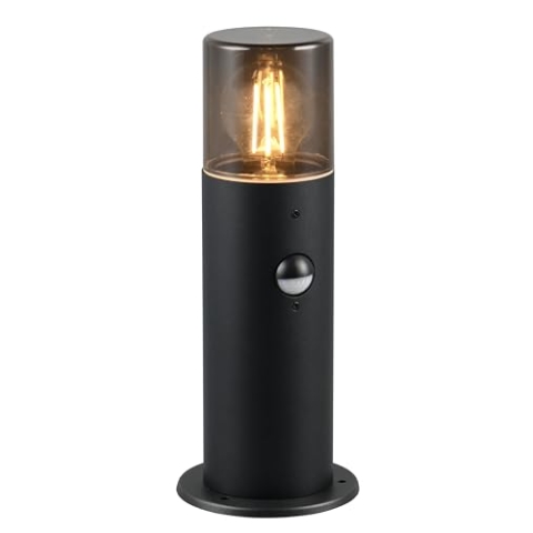 Trio Leuchten Außen Wegeleuchte Hoosic 522260132, Druckguss Aluminium Schwarz matt, Schirm Acryl rauchfarbig, exkl. 1x E27, Bewegungssensor