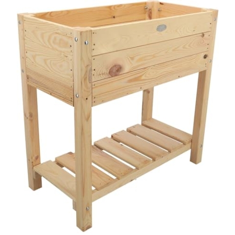 Hochbeet aus Holz mit Ablage, Natur, Größe S, Pflanzkasten für Balkon und Terrasse