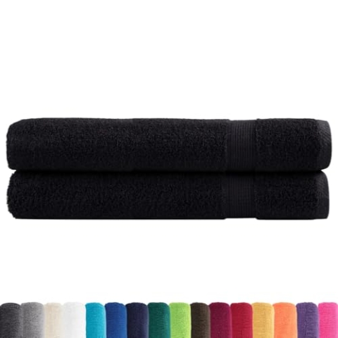 vidaXL Premium Handtücher 2 STK., Saunatuch Saugfähig, Badetuch mit Schlaufen, Strandtücher Duschtuch Gästetuch, Schwarz 100x200cm 600g/m² 100% Baumwolle
