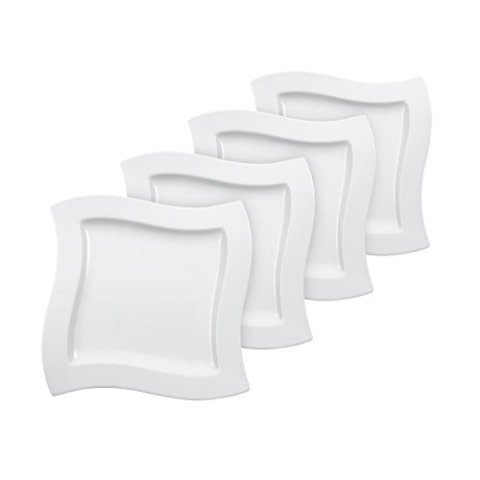 Villeroy & Boch 10-2525-2619 NewWave Speiseteller Premium Geschwungener Form, Porzellan, Weiß, 29.20 x 29.20 x 8.5 cm, 4 Einheiten