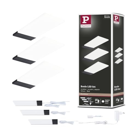 Paulmann 92124 LED Unterschrankleuchte Bredo inkl. Näherungsensor 3er-Set 4000K 2,5W 80x190mm 180lm Schwarz Möbelaufbauleuchte