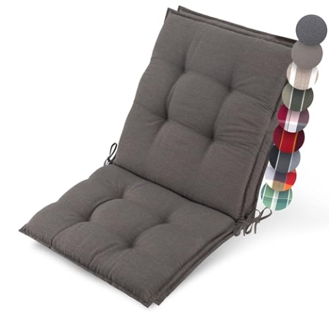 Beautissu 2er Set Premium Niedriglehner Auflage Gartenstuhl 100x50cm Sun-NL – 8cm Dick Polster Gartenstuhlauflage rutschfest Befestigungsbänder UV-Lichtechtheit 5 – Robust Stoff Taupe