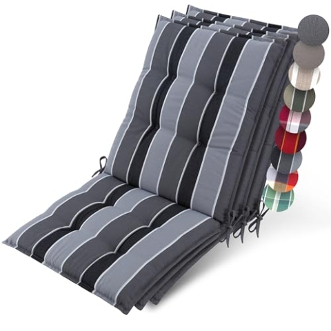 Beautissu 3er Set Premium Niedriglehner Auflage Gartenstuhl 100x50cm Sun-NL – 8cm Dick Polster Gartenstuhlauflage rutschfest Befestigungsbänder UV-Lichtechtheit 5 – Robust Stoff Anthrazit Gestreift