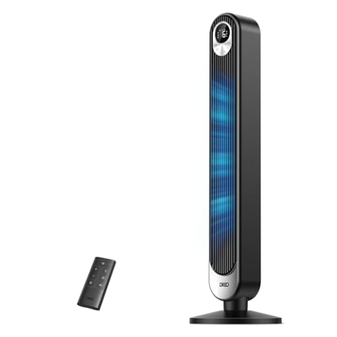 Dreo 20dB Turmventilator Leiser, 9M Windentfernung Ventilator mit Kühlung Fernbedienung, 6 Geschwindigkeitstufen 4 Modi, 90° Oszillierender Stand Ventilatoren für Schlafzimmer, Tower Fan mit 12H Timer