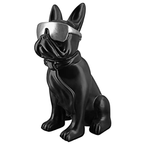 Casablanca Figur Skulptur Hund - Mops - schwarz mit Silberne Brille - Höhe 35 cm