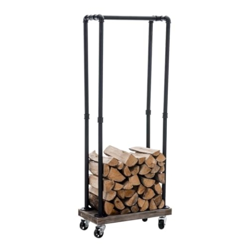 CLP Metall Kaminholz-Ständer Forks, Kaminholzregal mit Rollen, ca. 60 x 30 cm, Höhe ca. 150 cm, Farbe:schwarz