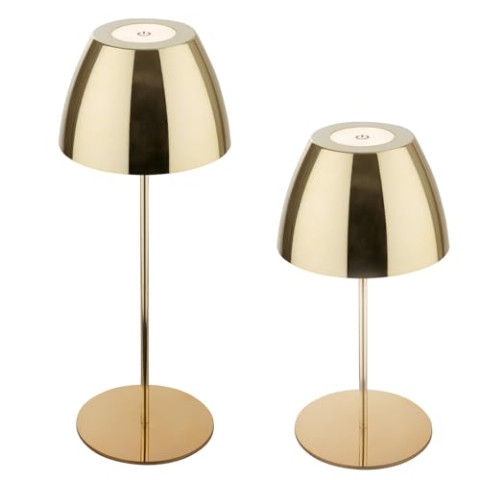 BRILONER - LED Tischlampe kabellos IP44 mit Touch, stufenlos dimmbar, Akku & Lichtquelle tauschbar, Nachttischlampe, Wohnzimmer, LED Lampe, Akku Tischleuchte, Outdoor, 13,5x36 cm (DxH), Goldfarbig