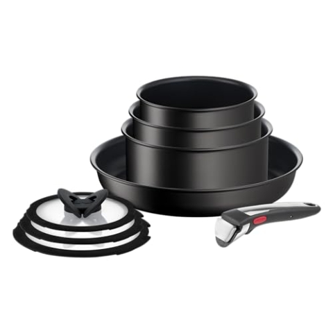 Tefal L3959053 Ingenio Unlimited On Töpfe- und Pfannen-Set, stapelbar, abnehmbarer Griff, platzsparend, antihaftbeschichtet, Induktion, 8-teilig, schwarz