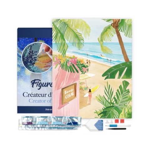 Figured'Art Diamond Painting Erwachsene 40x50cm Mit Rahmen Ganze Leinwand gespannt Strandclub 5D Bilder Eckige Steine - DIY Set Basteln