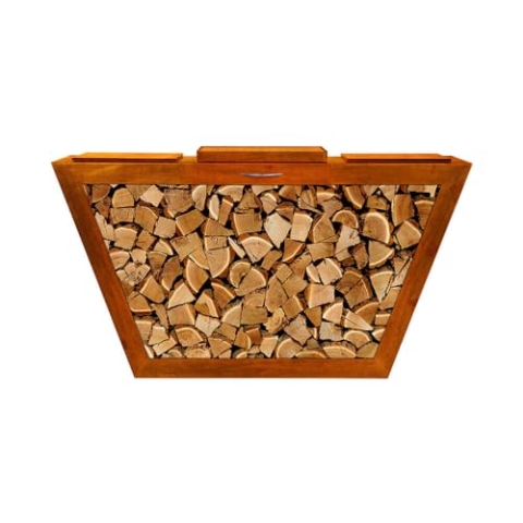 Home Deluxe - Rost Holzlege - PAULO - 160x40x60 cm, wetterbeständig, edle Rostoptik I Holzlager Feuerschale