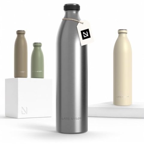 LARS NYSØM Edelstahl Trinkflasche 350ml, 500ml, 750ml, 1L, 1 5 liter | Thermosflasche Kohlensäure geeignet | Auslaufsichere Wasserflasche für Sport, Outdoor, Schule (Stainless Steel, XL 1500ml)