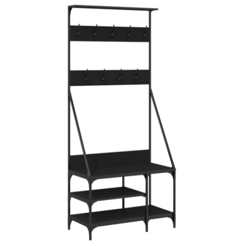 vidaXL Kleiderständer, Garderobe mit Schuhablage, Freistehend Garderobenständer Standgarderobe, Flurgarderobe Kleideraufbewahrung, Schwarz