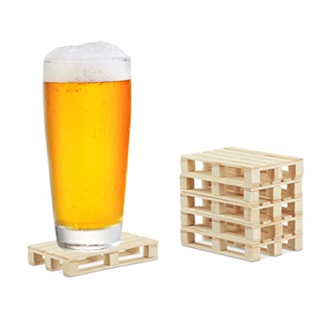 48 x Paletten Untersetzer im Set, Mini Paletten für Tassen & Gläser, Holz, Getränkeuntersetzer, 2x12x8cm, Natur