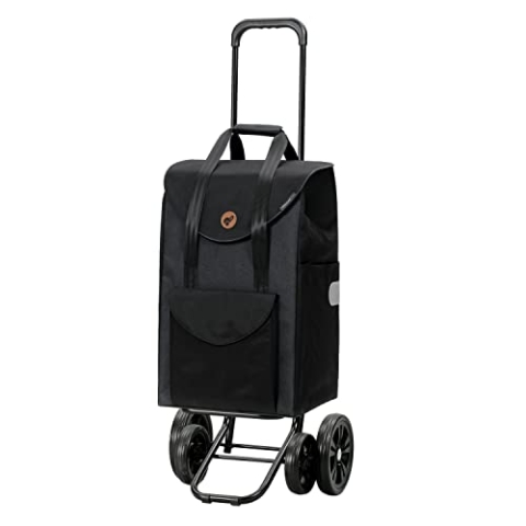 ANDERSEN Einkaufstrolley - Quattro Shopper Senta 2.0 schwarz 49 L Einkaufswagen, stilvoll, wasserabweisend, höhenverstellbar, leise Räder, multifunktional, Räder abnehmbar