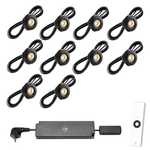 Hamulight LED Einbaustrahler Terrassenüberdachung Pals Schwarz ab mit Fernbedienung | Wintergarten Beleuchtung - Einbauleuchten - Terrassendach | 3W - Dimmbar - Warmweiß | Set mit 10 Stück