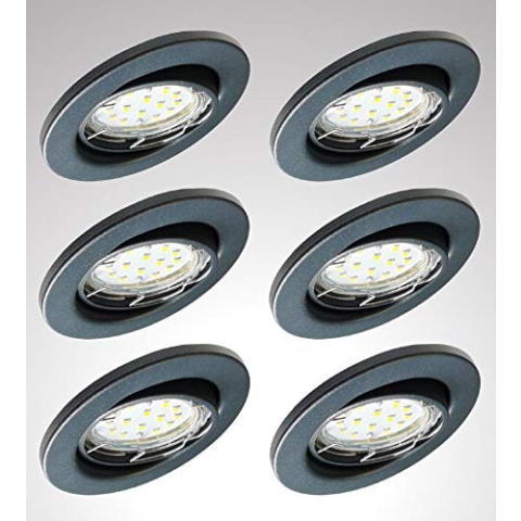Trango 6er Set 6729-061MOSD LED Einbaustrahler in matt Anthrazit Rund inkl. 6x 5 Watt 3-Stufen dimmbar Ultra Flach LED Modul Leuchtmittel 3000K warmweiß, Einbauleuchte, Deckenstrahler, Deckenleuchte
