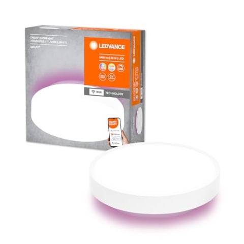 LEDVANCE ORBIS BACKLITE ROUND SMART+ WiFi Leuchte Ø 35cm, dimmbare LED Leuchte für den Innenbereich, 28W, Farbtemperatur von 3000 - 6500K, 2400 Lumen, RGB Licht für weißes und farbiges Licht, weiß