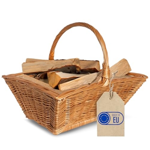 Creative Home Großer Kaminholzkorb Weide Holzkorb für Kaminholz | 50 x 40 x 37 cm | Brennholzkorb Feuerholzkorb mit Innenfutter aus Jute | Korb Weidenkorb | Holztrage Holz Tragekorb