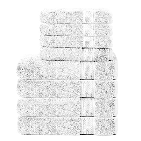 Komfortec 8er Handtuch Set aus 100% Baumwolle, 4 Badetücher 70x140 und 4 Handtücher 50x100 cm, Frottee, Weich, Towel, Groß, Weiß
