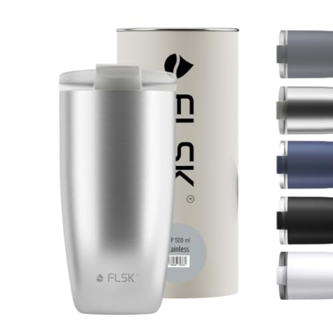 FLSK Tumbler – Premium coffee to go-Becher aus Edelstahl – 100 % auslaufsicher, BPA-frei & doppelwandig – hält 3 h heiß (stainless, 500 ml)