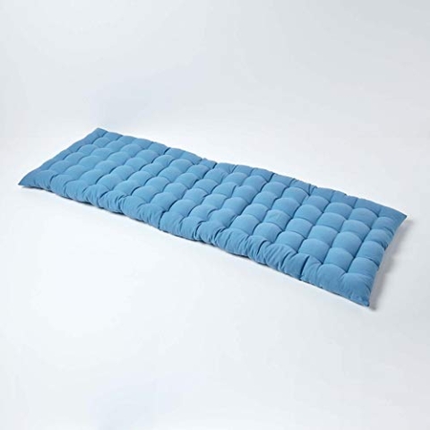 Homescapes 3-Sitzer Bankauflage, blau, Sitzkissen für Bänke und Gartenbänke mit Bezug aus 100% Baumwolle und weicher Polyester-Füllung, 143 x 48 cm, Polsterauflage für Gartenmöbel