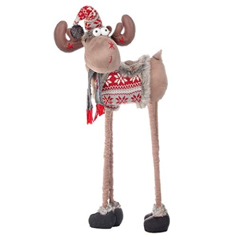 SPRINGOS Weihnachtsfigur Rentier Elch Teleskopbeine höhenverstellbar von 84 bis 124 cm niedlich mit Mütze und Schal Weihnachtsdekoration