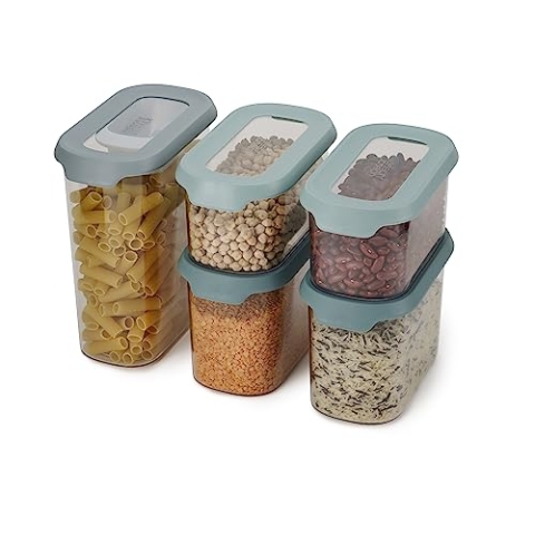 Joseph Joseph Cupboardstore Platz sparende Küche Schrank luftdicht Lebensmittel Lagerung Set, Satz von 5 plus praktische Schaufel - klar, Opal
