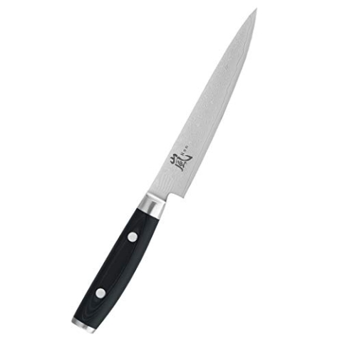Yaxell Allzweckmesser RAN 69 mit Klinge aus Damaststahl und Griff aus Leinen Micarta in der Farbe Schwarz, Länge: 15 cm, 36016