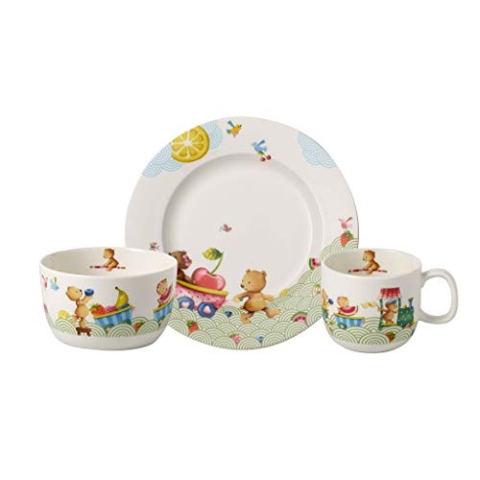 Villeroy & Boch – Hungry As A Bear Kinder-Tafelservice, Geschirrset für Kinder, Becher, Teller, Müslischale aus Premium Porzellan, Kinder-Set | 3-tlg. Weiß/Bunt