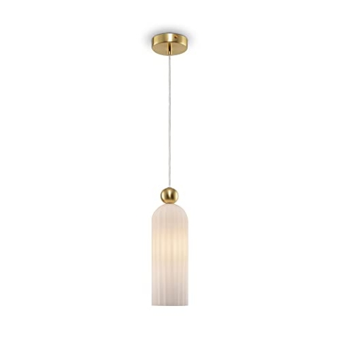 Moderne Pendelleuchte Antic, Metallbeschläge in Gold , Glasschirme Weiß - E14x1, 40W exkl. IP20 für Küche, Schlafzimmer, Büro, Hotel, Wohnzimmer