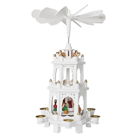 BRUBAKER Weihnachtspyramide Holzpyramide - Weiß - 3 Etagen - 45 cm Höhe - handbemalte Figuren