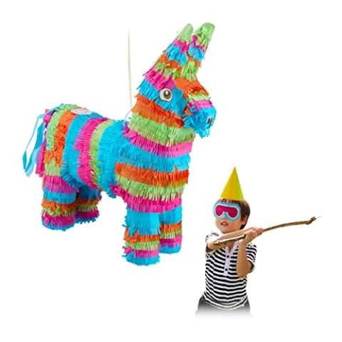 Relaxdays 3 x Pinata Esel, Tierpinata zum Befüllen, Kinder, Geburtstag, JGA, Einschulung, Deko, Schlagpinata zum Aufhängen, bunt