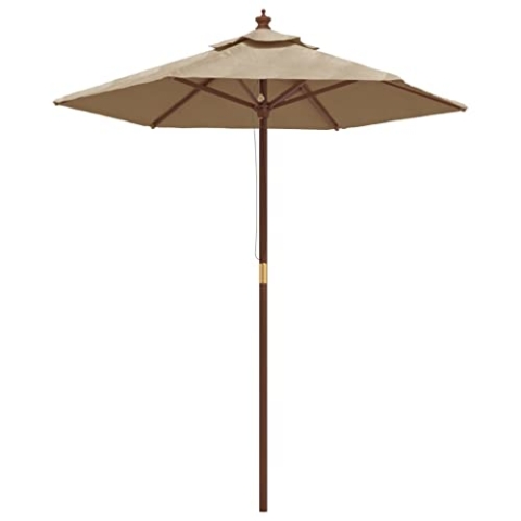vidaXL Sonnenschirm, Gartenschirm mit Holzmast UV-Schutz, Strandschirm mit Belüftung 6 Rippen, Marktschirm Balkonschirm Terrassenschirm, Taupe